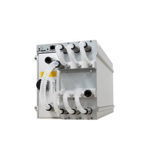 Bitmain Antminer S21 Hydro, a hydro-cooled Bitcoin mining machine with a maximum hashrate of 335Th/s and power consumption of 5360W, designed for SHA-256 algorithm mining.