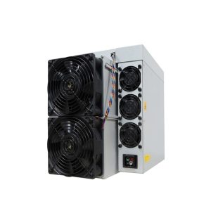 Bitmain Antminer KS5, a cryptocurrency miner for KHeavyHash algorithm with a hashrate of 20Th/s and power consumption of 3000W, displayed in a robust casing with dual cooling fans.